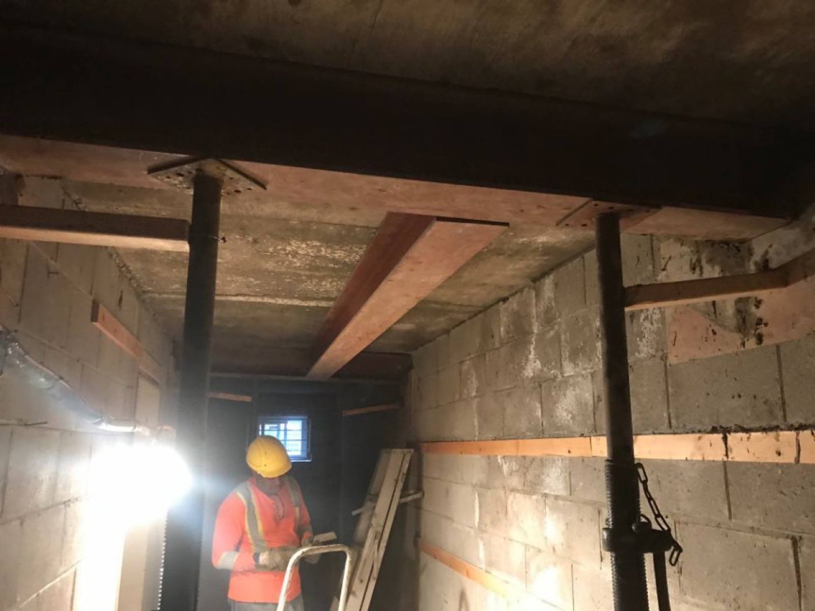 Installed steel bean 