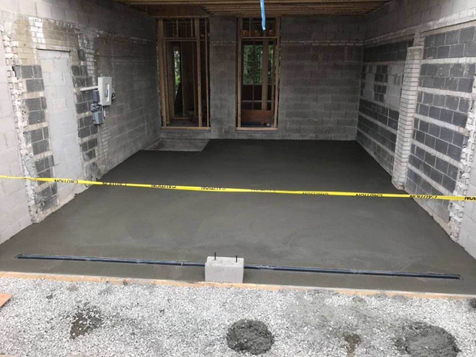 Freshly pored concrete on the floor